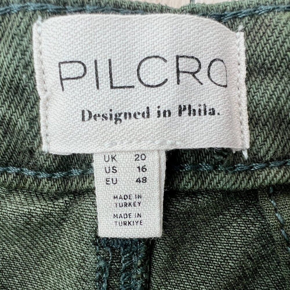 NWT Anthropologie Pilcro Pleated Basque-Waist Olive Green Denim Midi Skirt Sz 16 - Picture 5 of 14